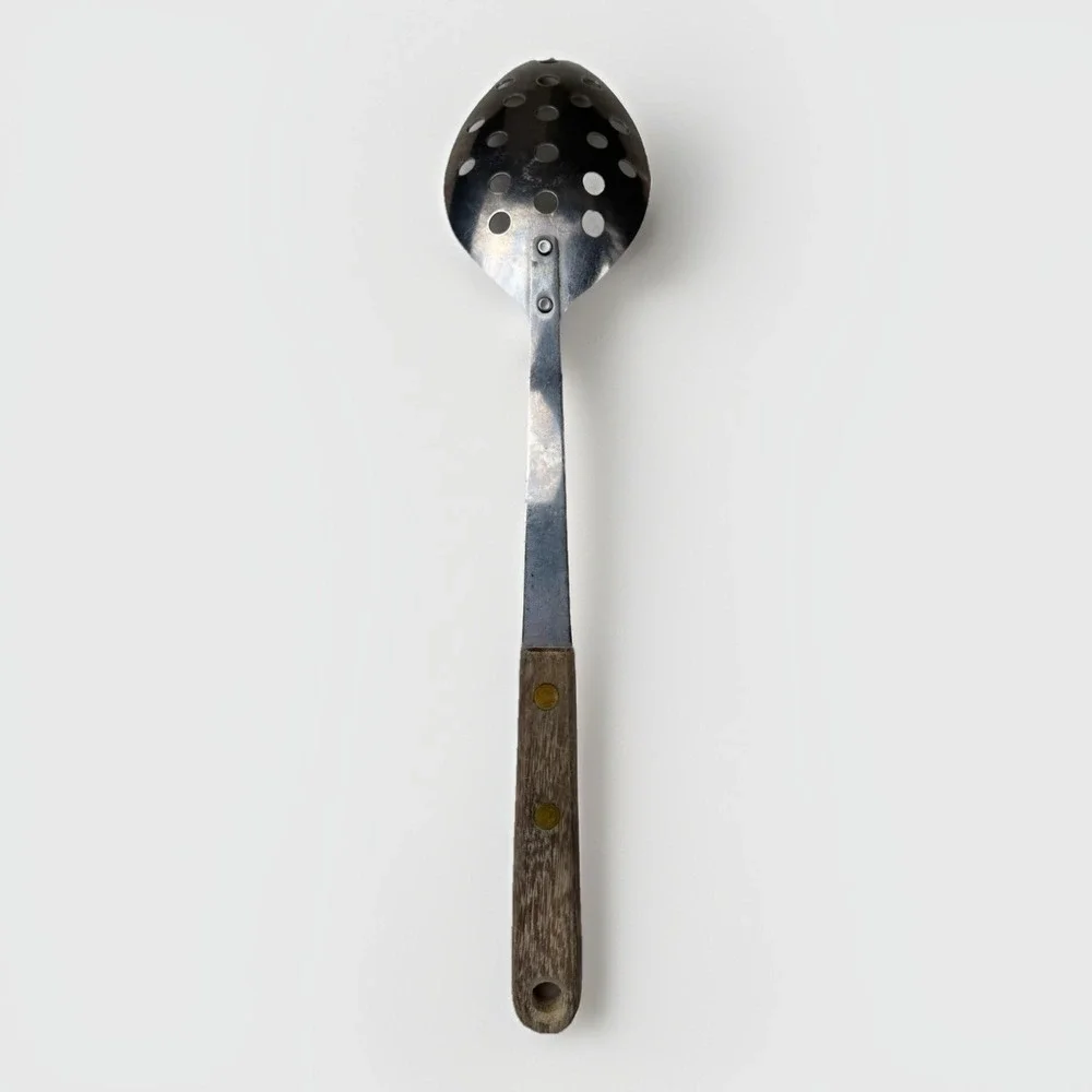 Robinson Stainless USA Slotted Spoon Vintage Wood Handle Riveted Kitchen Utensil